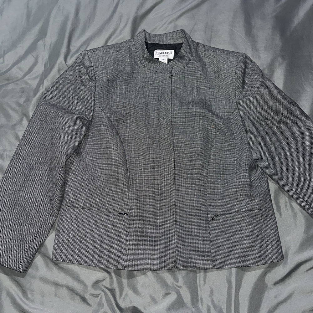 Vintage Pendleton Blazer Womens 16 100% Virgin Wool Houndstooth Zip Up USA Made.